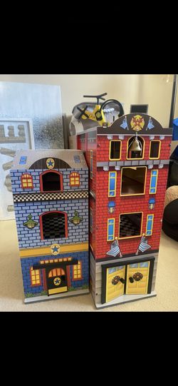 Fire Station Wooden Playset With Accessories