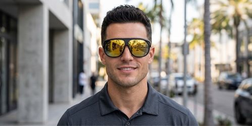 Men's Flat-Top Sunglasses Gold Mirror Lenses