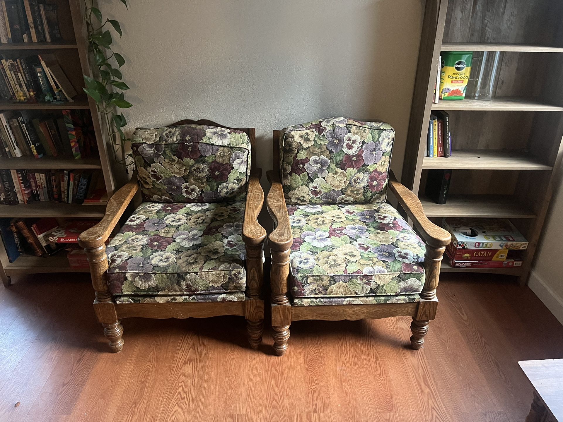 2 Floral Wooden Chairs