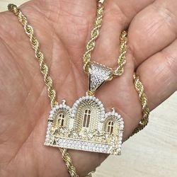 14k premium gold plated stamped rope Cuban necklace and pendant🔥🔥