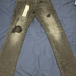 Purple Black Jeans P002 Ripped Knee Size 31