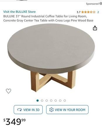 BULUXE 31" Round Industrial Coffee Table for Living Room, Concrete Gray Center Tea Table with Cross
