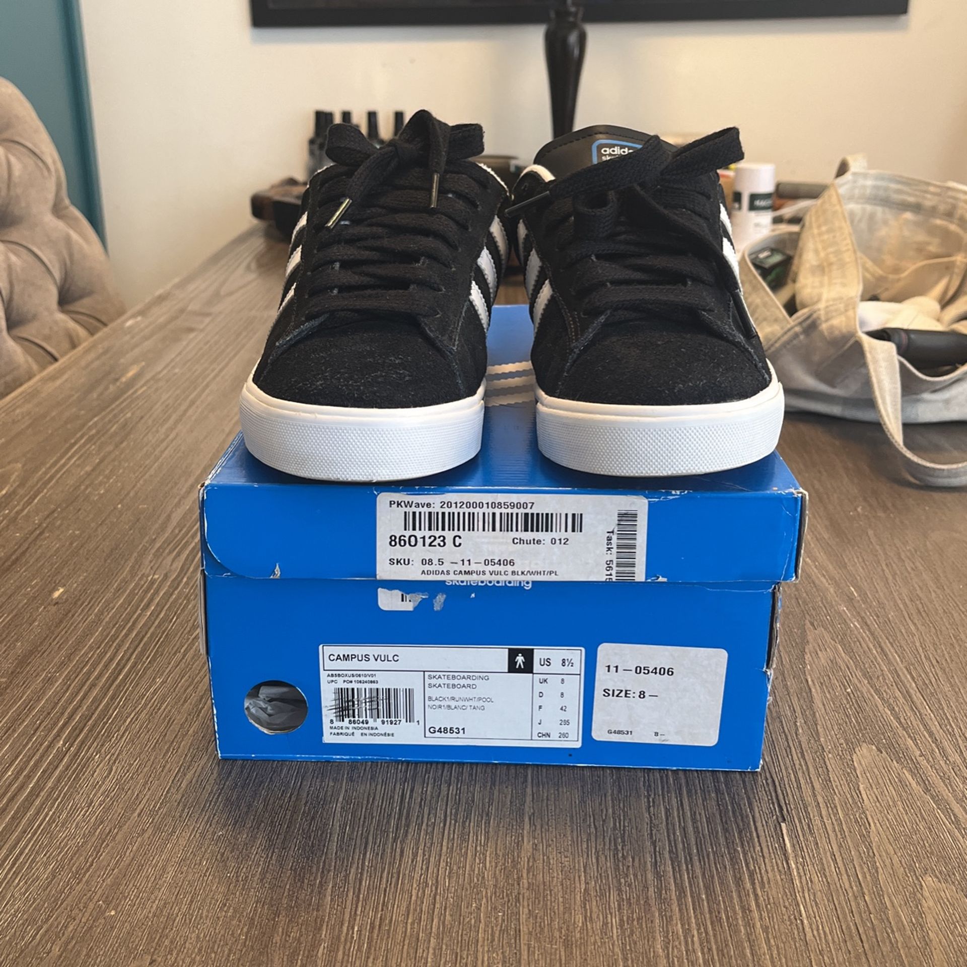 Adidas Skateboarding Campus Vulc Black/White Size 8 1/2
