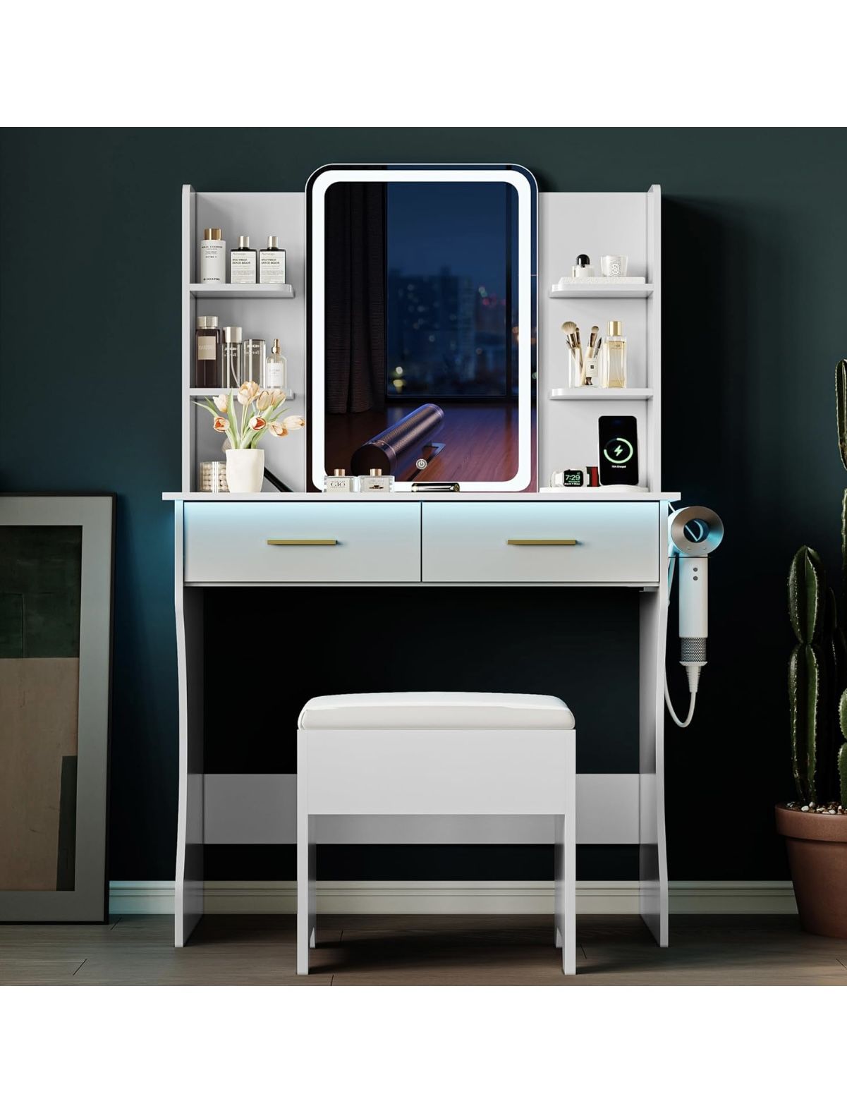 White Vanity With Bench 