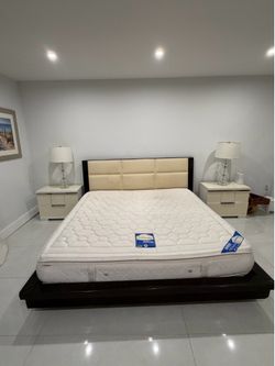 Modloft Worth Modern King Platform Bed - Dark Wood & Eco-Leather