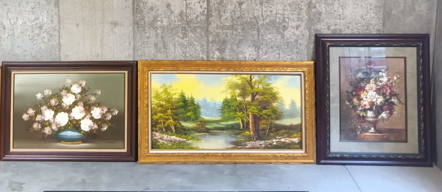56" X 32" Beautiful Nature Scene Trees Painting Landscape Framed