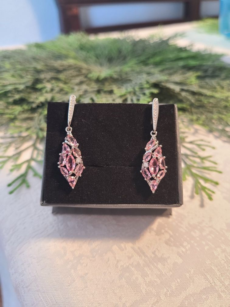 Beautiful created pink amethyst silver filled earrings