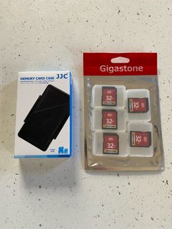 NEW 5 Pack 32 GB SD Cards Gigastone & NEW JJC Memory Card Hard Case