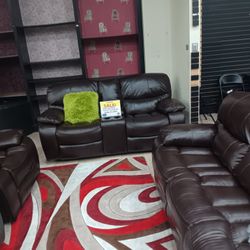 *Labor Day Now*---Madrid Brown Leather Reclining 3 Piece Living Room Sets---Now $1499---Delivery And Easy Financing Available 
