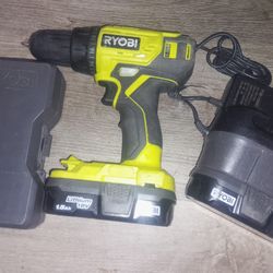 Ryobi plus1 18v drill w two batteries ,charger &drill bits