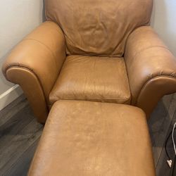 Leather club chair and ottoman