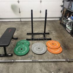 Home Gym Set - 100lbs Weights + Bar + Rack & Bench