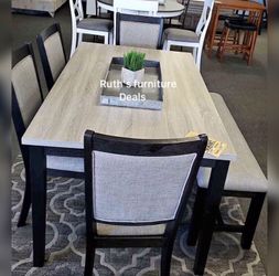 6-pc table set grey & black finish ( table + 4 chairs + bench)