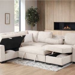 New In Box Atlantic Beige Sectional Sleeper with Storage DELIVERY WITHIN A WEEK