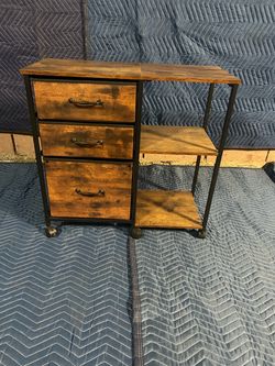 Industrial Rolling Desk with 3-Drawer Cabinet