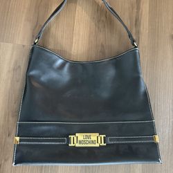 Love Moschino Black Shoulder Bag with Gold Logo Plaque