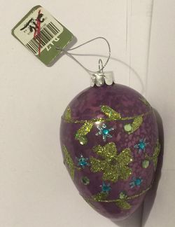 Raz Imports Purple Glitter Egg Ornament Easter Christmas