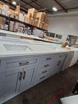 72" Gray Double Sink Bathroom Vanity with White Countertop