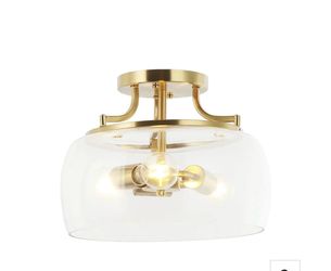 13.3 in. 3-Light Brass Gold Semi-Flush Mount Ceiling Light with Clear Glass Shade