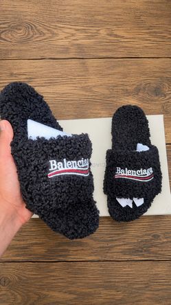 Balenciaga black furry slides