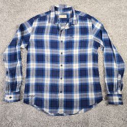 Ed Hardy Shirt Mens Large Blue Plaid Button Up Long Sleeve Outdoors Casual 