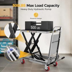 C189 $170  Hydraulic Lift Table Cart, 500 lb Foldable Scissor Lift, Gray Lift Cart With 28.5" Lifting Height, Non-Slip Pad, PU Brake Wheels, Foldable 