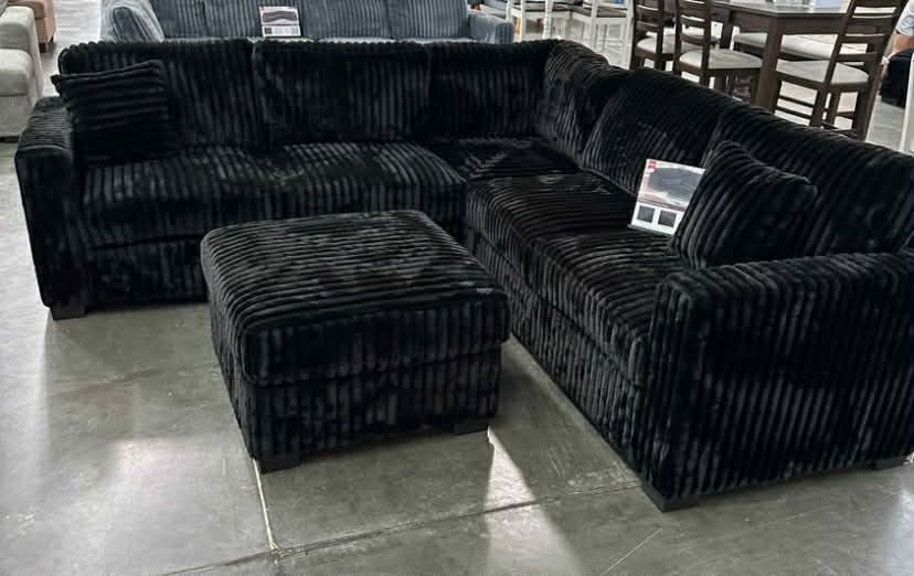 New 99x99 Corduroy Sectional Couch With Ottoman / Free Delivery 