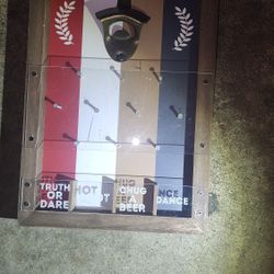 Wall Mounted Bottle Opener Game – Drinking Game Board (Truth or Dare, Hot Shot, Chug Beer)

