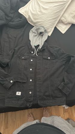 LRG Black Denim Jacket with Gray Hood Size Large