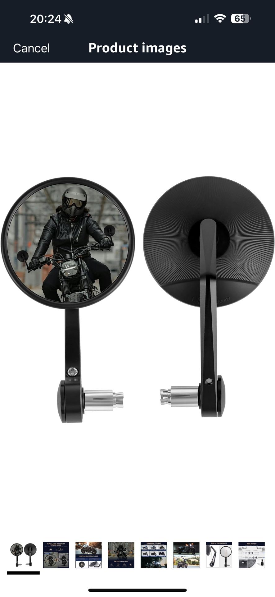 Motorcycle Bar End Mirrors 4" Larger Cafe Racer Retro 7/8" Black Round Handlebar Side Mirrors Compatible With MSX125 CB500F MT-03 MT-07 MT-09 Z650 Z75