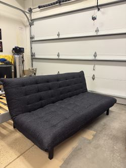Convertible Futon Sofa Bed — Dark Grey Tufted, Like New