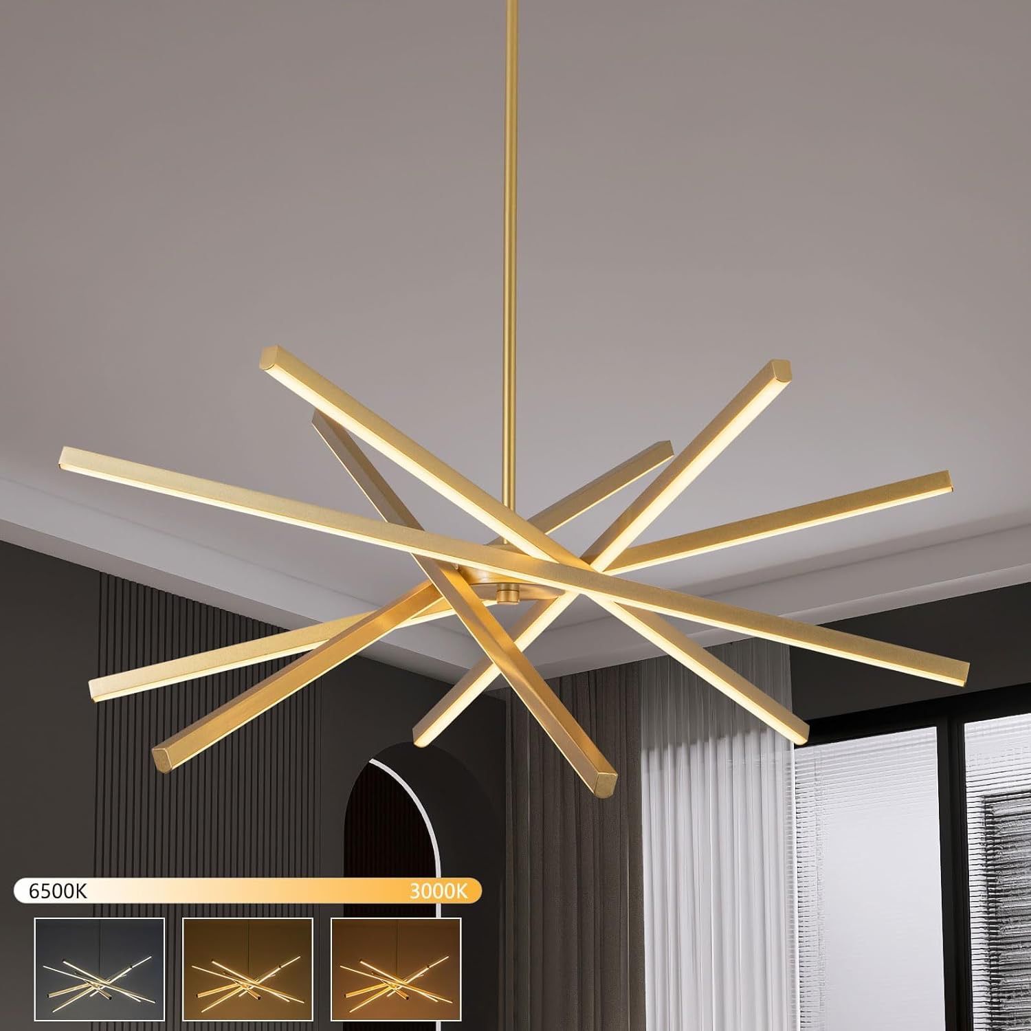 Modern LED Chandelier 6-Lights Gold Chandeliers for Dining Room Light ...