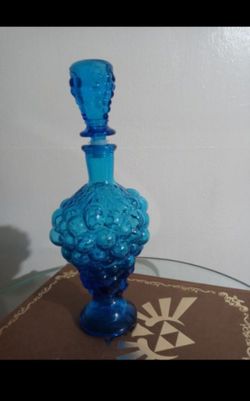ROYAL BLUE EMPOLI GLASS DECANTER 11"