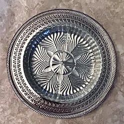 ✨Vintage 1960 WM Rogers 811 Eagle Star Round Silver Plate/Dish with Glass Tray