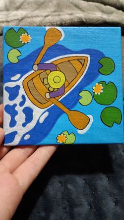 Hand painted Mini Canvas Painting – Kayaking Scene