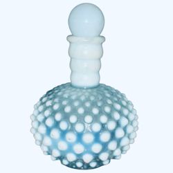 Vintage Mid Century Fenton Blue Opalescent/Moonstone Hobnail Perfume Bottle Pre-1970