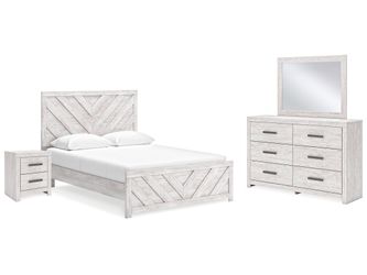Cayboni Whitewash King Panel Bedroom Set with Dresser, Mirror and Nightstand (Online Special Price)
