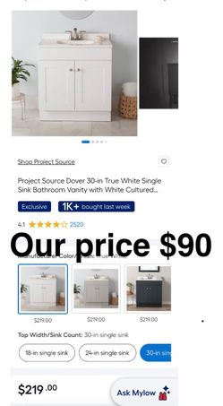 Project Source Dover 30-in True White Single Sink Bathroom Vanity with White Cultured...