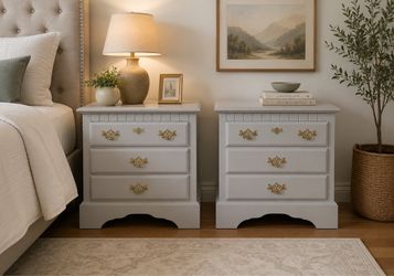 Beautiful Matching Nightstands – Light Gray + Gold Hardware – $175 Pair