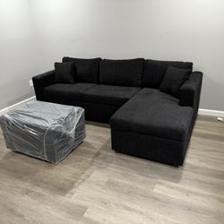 💥 New Black Sectionals With Free Ottoman 
