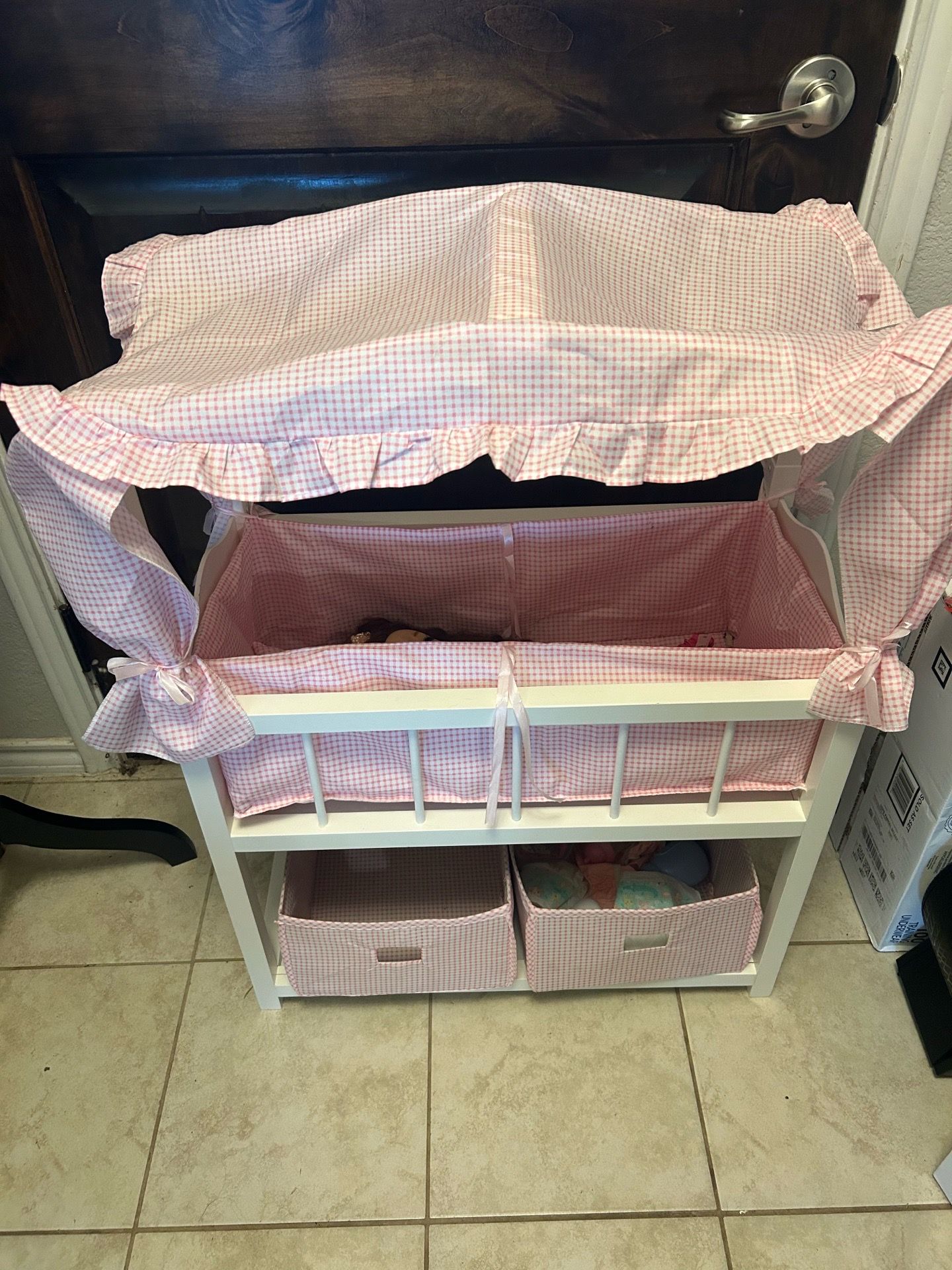 Canopy doll bed with accessories