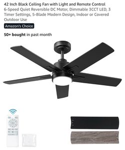 42 Inch Black Ceiling Fan with Light and Remote
