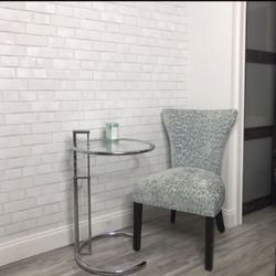 PERLORA GLASS CHROME ADJUSTABLE SIDE END TABLE ONLY NO CHAIRS