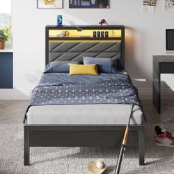 Twin Size Platform Bed With Charging Station