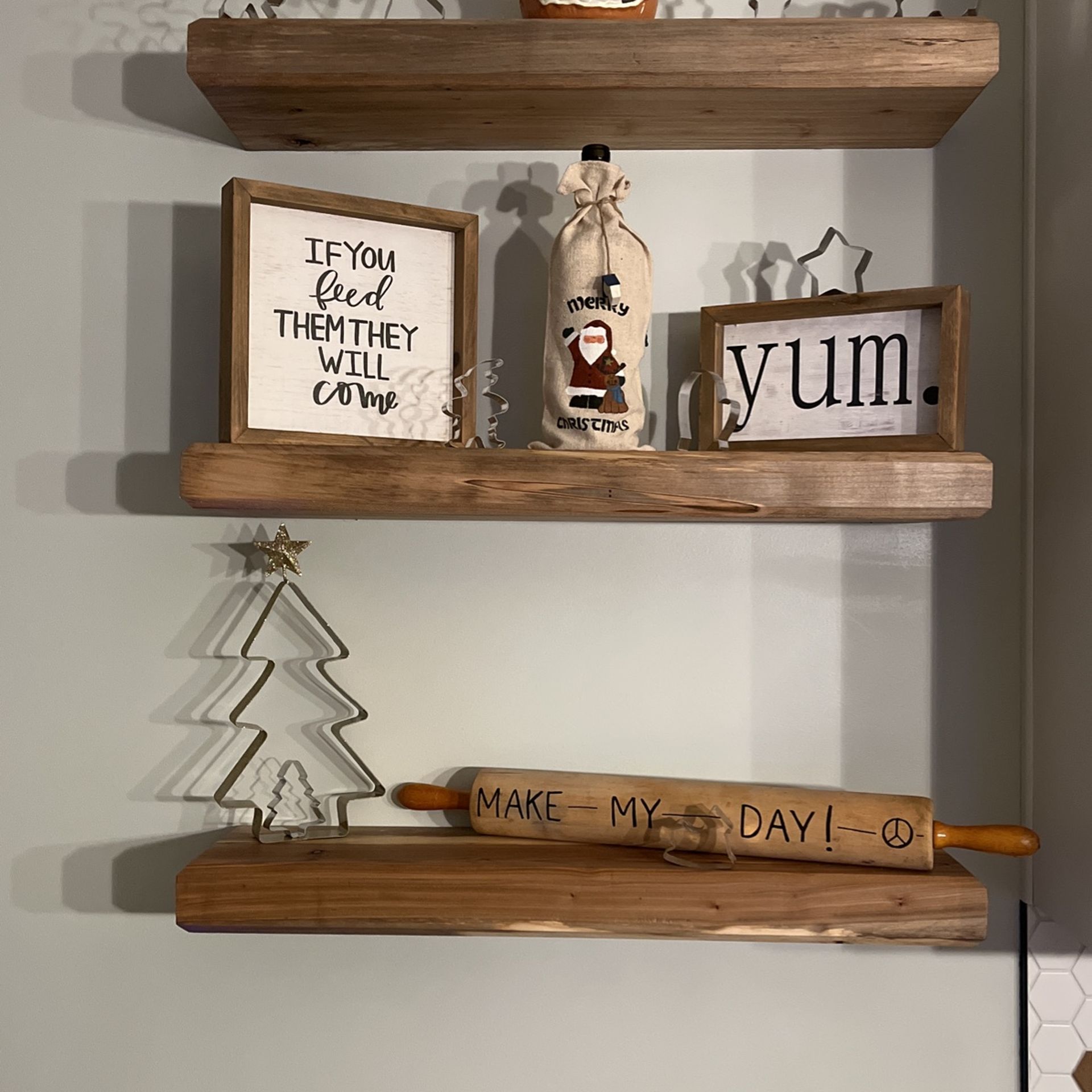 Oak Kitchen Shelves.