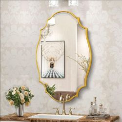 (Brand New in Box)
Jesantab Scalloped Oval Wall Mirror, 24“X36” Gold Bathroom Vanity Mirror, Ornate Decorative Mirror /A15-FR-5605