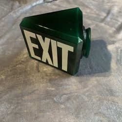 Vintage Marine Green Glass EXIT Light Globe – Triangular Nautical Ship/Ferry Salvage Lamp Shade