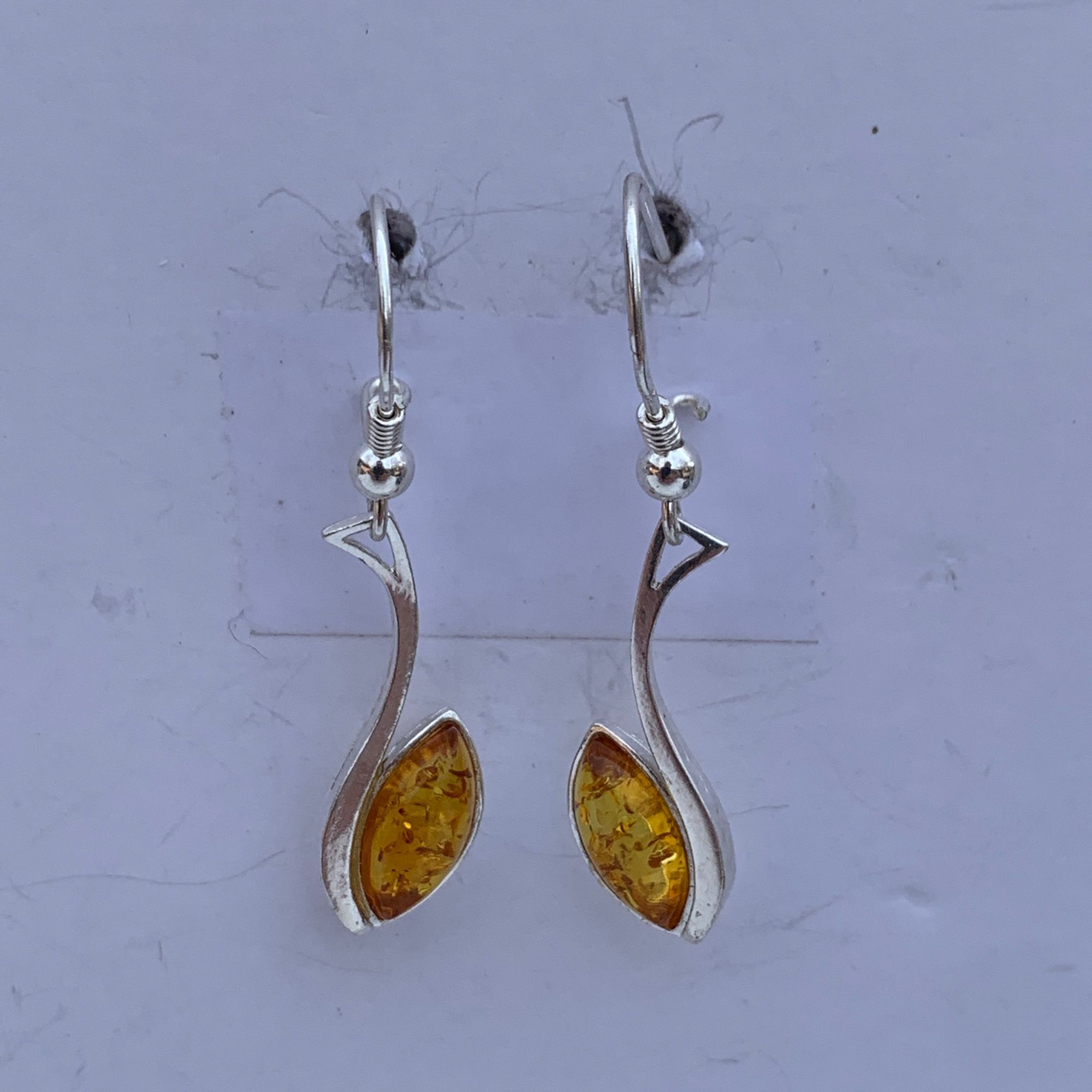 Sterling Silver Yellow Amber Marquise Cut Drop Dangle Earrings