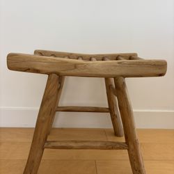 Rustic Teak-Style Wood Stool – Handcrafted Look