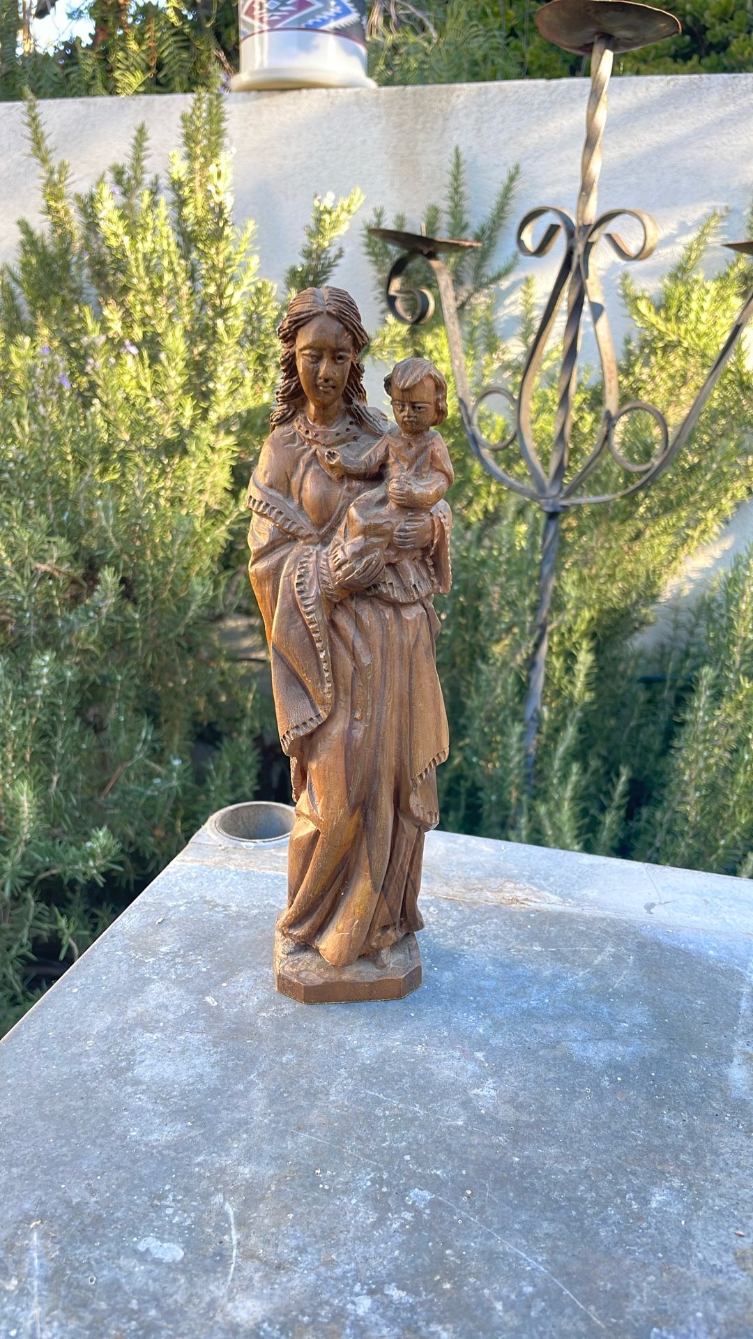 Vintage Wood Carved Madonna And Child